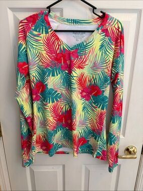 Tormenter premium gear largeTropical Floral V-Neck Long Sleeve Top - SPF-50